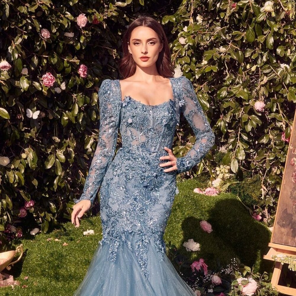 NEW LONG STRAPLESS MERMAID DRESS WITH REMOVABLE BOLERO & FLORAL DETAILS CD MA101